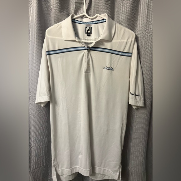 FootJoy Men's White Polo with Blue Stripes - Picture 1 of 5